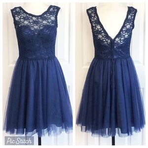 NWT Mori Lee Formal Navy Blue Lace Fit & Flare Tulle Dress 10